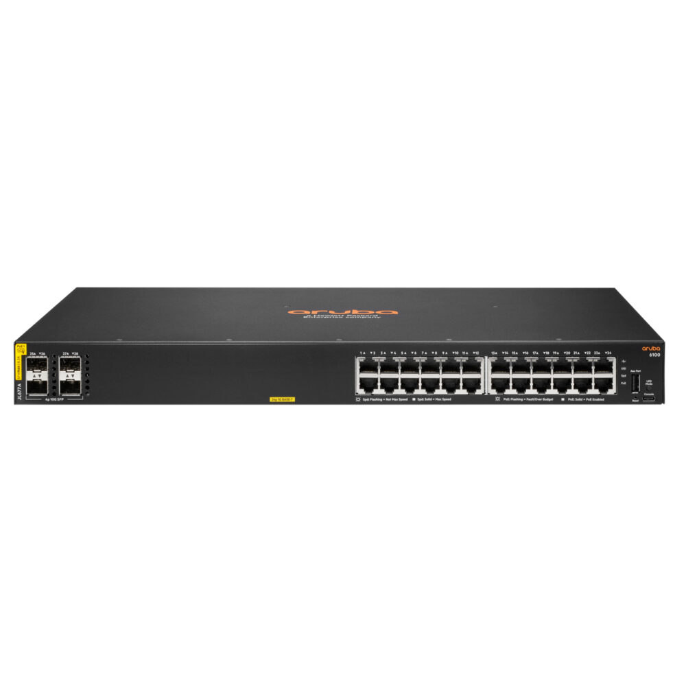 Aruba 6100 24G Class4 PoE 4SFP+ 370W Managed L3 Gigabit Ethernet (10/100/1000) Power over Ethernet (PoE) 1U Black